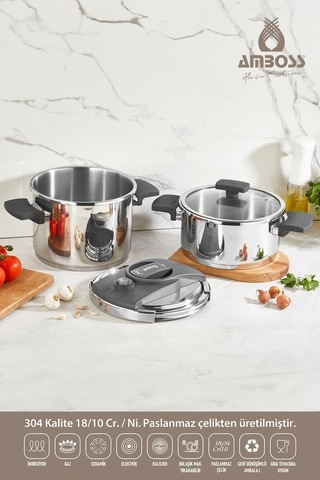 Enio Matik 4+6lt 4 Parça Düdüklü Tencere Seti Gümüş - Siyah