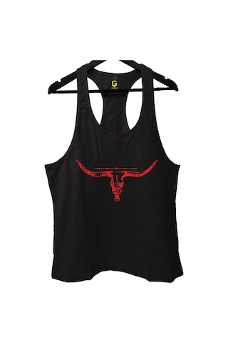 Top Glory Hornr Siyah Gym Fitness Tank Top Sporcu Atleti Siyah - Kırmızı