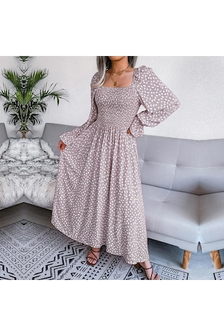 Novahub Sonbahar-kış Kare Yaka Uzun Kollu A-line Pileli Elbise Kırmızı S-xl Kadın Giyim Kırmızı