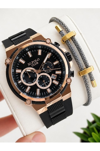 Jg.polo Club Silikon Kordon 2 Yıl Garantili 5 Atm Suya Dayanıklı Erkek Kol Saati+bileklik Jg.ot.2333.1 Rose Gold