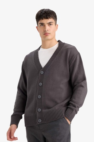 Defacto Relax Fit V Yaka Hırka E5343ax25wngr314 Gri