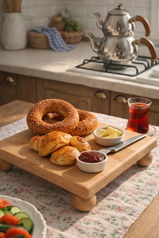 Kayın Ağacı Risus Top Ayaklı 25x25 Cm Ayaklı Kare Sunumluk Pasta, Kek Ve Kahvaltı Servis Tabağı Açık kahverengi