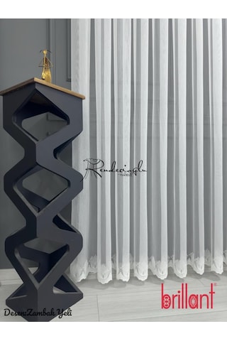 Tül Perde Brillant Marka Zambak Yeli Düz Etek Sedef İşlemeli Dokuma Kumaş Ekru