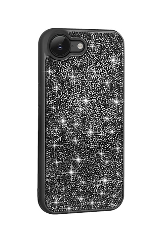 Apple Uyumlu iPhone 16e Kılıf Parlak Taşlı Tasarım Zore Pırlanta Kapak Siyah