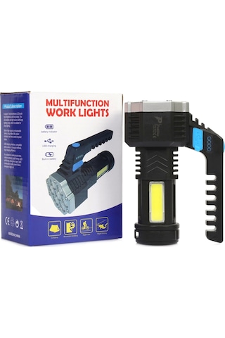 Ps-3879 Usb Şarj Göstergeli Şarj Edilebilir 7 Xpe +cob Led El Feneri Çok Renkli