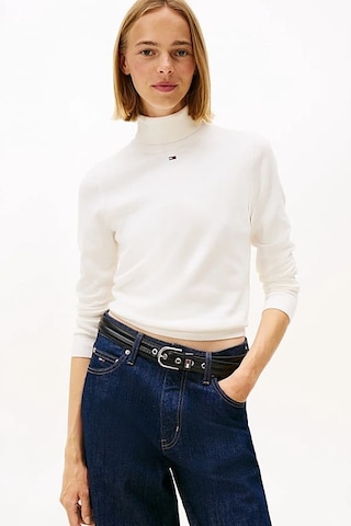 Tommy Hilfiger Kadın Essential Slim Fit Balıkçı Yaka Kazak - Kırık Beyaz Ancient White