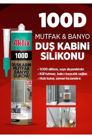 Akfix 100D Duşakabin Silikonu 280Ml Beyaz Beyaz