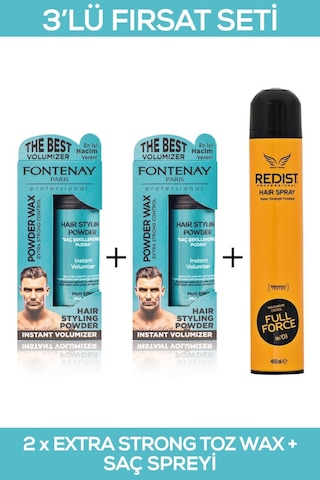 Fontenay Saç Şekillendirici Pudra Toz Wax Matt Effect Mavi 20gr X2 + 400ml Saç Spreyi 3'lü Set 2