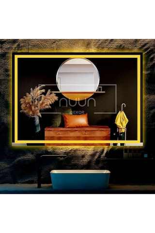 Nuun Dekor 90x70cm Günışığı Ledli Kumlamalı Banyo Aynası - Trafolu Şeffaf