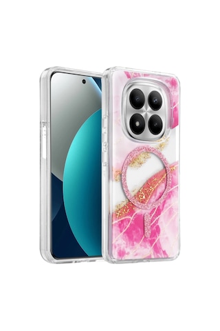 Onegif Xiaomi Redmi Note 15 4g Uyumlu Lotus Simli Magsafe Kapak - Pembe Çok Renkli