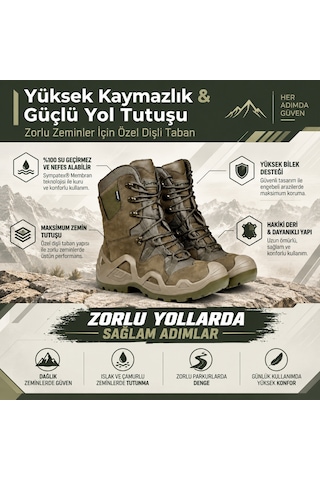 U Force Outdoor Bot Unisex Su Geçirmez Sympatex Kaymaz Dişli Taban Fermuarlı Hakiki Deri Haki