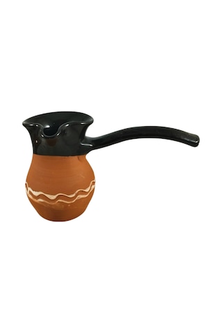 Kırmızı Toprak Desenli Siyah Cezve Türk Kahve Cezvesi