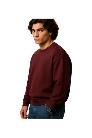 Erkek Büyük Beden 122 Kilo-158 Kilo Arası İçin Uygun Geniş Kalıp Bisiklet Yaka Pamuklu Selanik Kazak Bordo