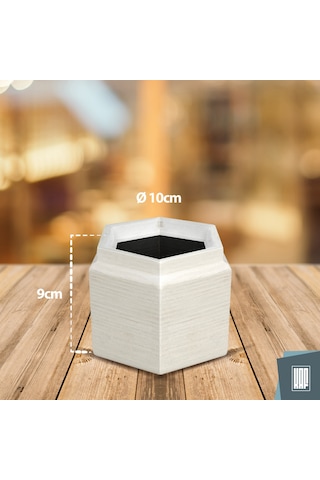 Kaf Ahşap Dekoratif Mini Saksı / Altıgen / Beyaz