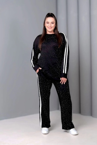 Önü Taş Baskılı Yanı Şeritli Takım Siyah