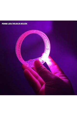Pembe Led Işıklı Baskı Yapılabilen Pilli Bileklik Bilezik Çok Renkli