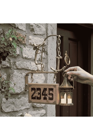 Rustik Tabelalı Dekoratif Fener Askısı Wh008 Altın