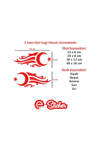 2 Adet Alevli Ay Yıldız Oto Sticker Araba Sticker (357409959)