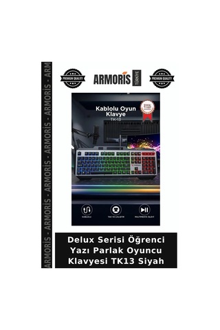 Delux Serisi Öğrenci Yazı Parlak Oyuncu Klavyesi Tk13 Siyah