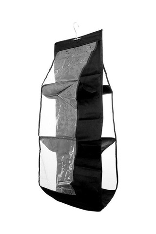 Siyah 6 Cep Asılı Çanta Şeffaf Saklama Çantası Temizle Ev Organizatör Dolap Dolap Muhtelif Ayakkabı Çantası Askı Kılıfı İle