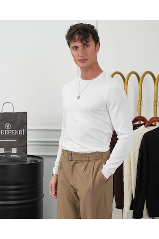 Modefendi Pamuk Yapılı Slimfit Triko Beyaz