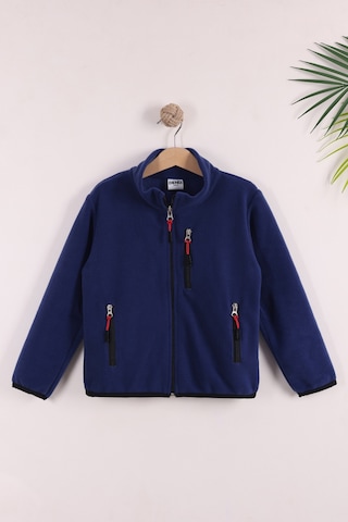 Monox Çocuk Lastik Manşetli Fermuarlı 3 Cepli Unisex Polar Ceket Saks Mavi
