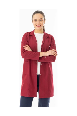 Spor Yaka Uzun Kol Kadın Personel Önlüğü Alpaka Kumaş Bordo Rnk107 Bordo