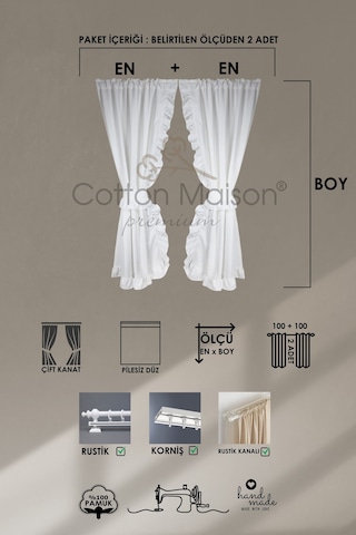 Poli Perde Çift Kanat Dikey Fırfırlı Beyaz