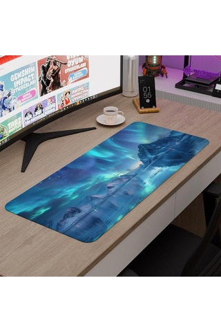 Aurora Kuzey Işıkları Gaming Mouse Pad Kauçuk Kaymaz Taban Mousepad V1, 70x30 Xl