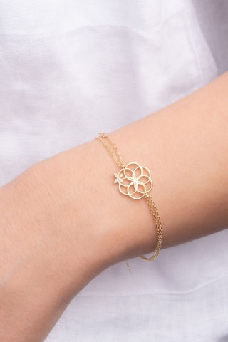 So Chic Yaşam Çiçeği 18 Ayar Sarı Altın Kaplama 19 CM Gümüş Anne Şans Bilekliği