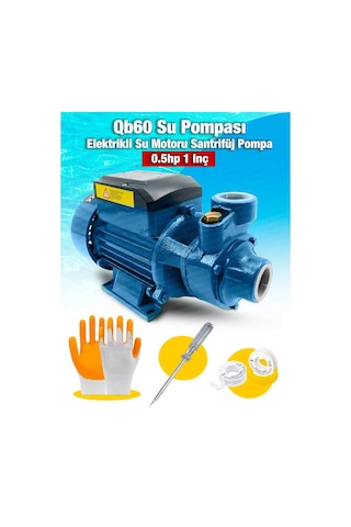 Moonshop Mavi Qb60 Elektrikli Su Motoru 0.5Hp 1 Inç Bahçe Pompası
