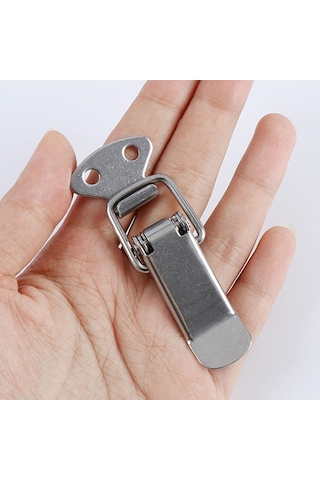 Lexroo Gergi Mandalı Çelik Sandık Kaput Kilidi Klipsi 7.5 Cm Düz Parlak Krom 2 Adet Standart
