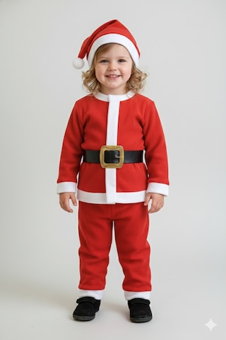 2 3 Yaş Çocuk Noel Baba Kostümü Şapkalı Ve Kemerli Yılbaşı Elbise Seti Diğer