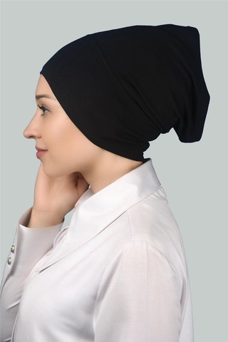 Altobeh Hazır Pratik Geçmeli Uzun Boru Tesettür Bonesi - Siyah