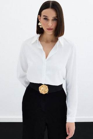 Sateen Düz Klasik Gömlek - Ekru-122325 Ekru