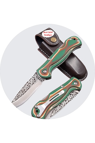 Bıçakcenneti Gravürlü N690 Böhler Çelik Klipsli Kilitli Yaylı Cep Çakısı Yeşil