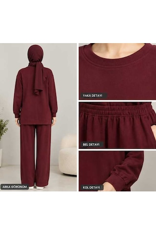Çımalı İkili Tesettür Takım Bordo