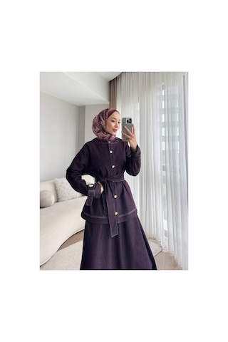 Meecy Tesettür Denim İkili Takım Mürdüm Mürdüm