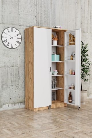 Evdemo Eva 2 Kapaklı Erzak Kiler Dolabı Atlantik Çam Beyaz