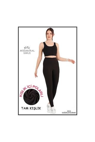 Kadın Kışlık Içi Polarlı Yüksek Bel Toparlayıcı Tayt Lacivert Curve High Waist Fleece Winter 1061 SiYAH