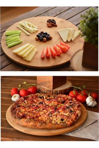 Deconox 36cm Dönerli Bambu Yuvarlak Pizza Ve Sunum Tepsisi, 360 Derece Dönebilen Kahvaltı Sunum, Piz Sku: Smg8690010537324 Açık Mavi