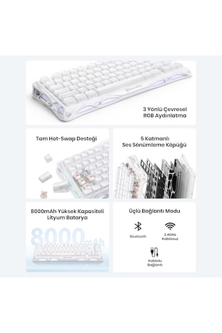 Gravastar Mercury K1 Kablosuz Mekanik Gaming İngilizce Q Klavye Ve M2 Kablosuz Optik Mouse Seti, Opa