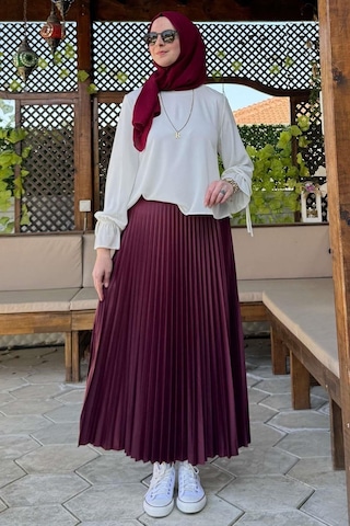 Rabia Şamlı Eliz Bordo Plise Etek Normal