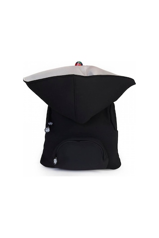 Morikukko Okula Dönüş Siyah Gri Çıkarılabilir Kapüşonlu Notebook Cepli Hafif Sırt Çantası - Siyah