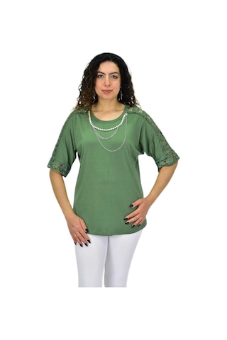 Caftan Kadın Kısa Kol Baskılı Bluz Bgl-st04708 Yeşil