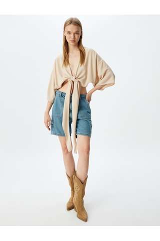 Koton Kot Şort Kargo Cepli Yüksek Bel Bağcık Detaylı Açık İndigo 4sal40058md Açık İndigo