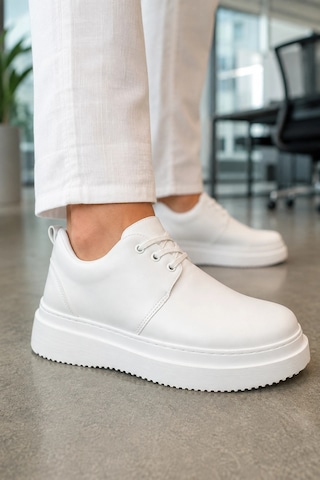 Mevese Ornex Erkek Deri Görünümlü Bağcıklı Casual Sneaker Klasik Günlük Ayakkabı - Beyaz