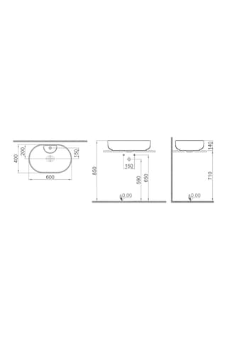 Kale Zero 2.0 60x40 Cm Ada Armatür Bantlı Mat Siyah Oval Çanak Lavabo
