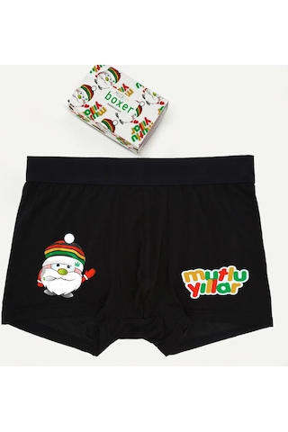 Erkek Yılbaşı Hediyesi Siyah Mutlu Yıllar Boxer Siyah