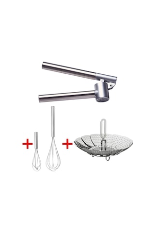 3'lü Set Sarımsak Ezici - Buharda Pişirici - Çırpıcı Metal